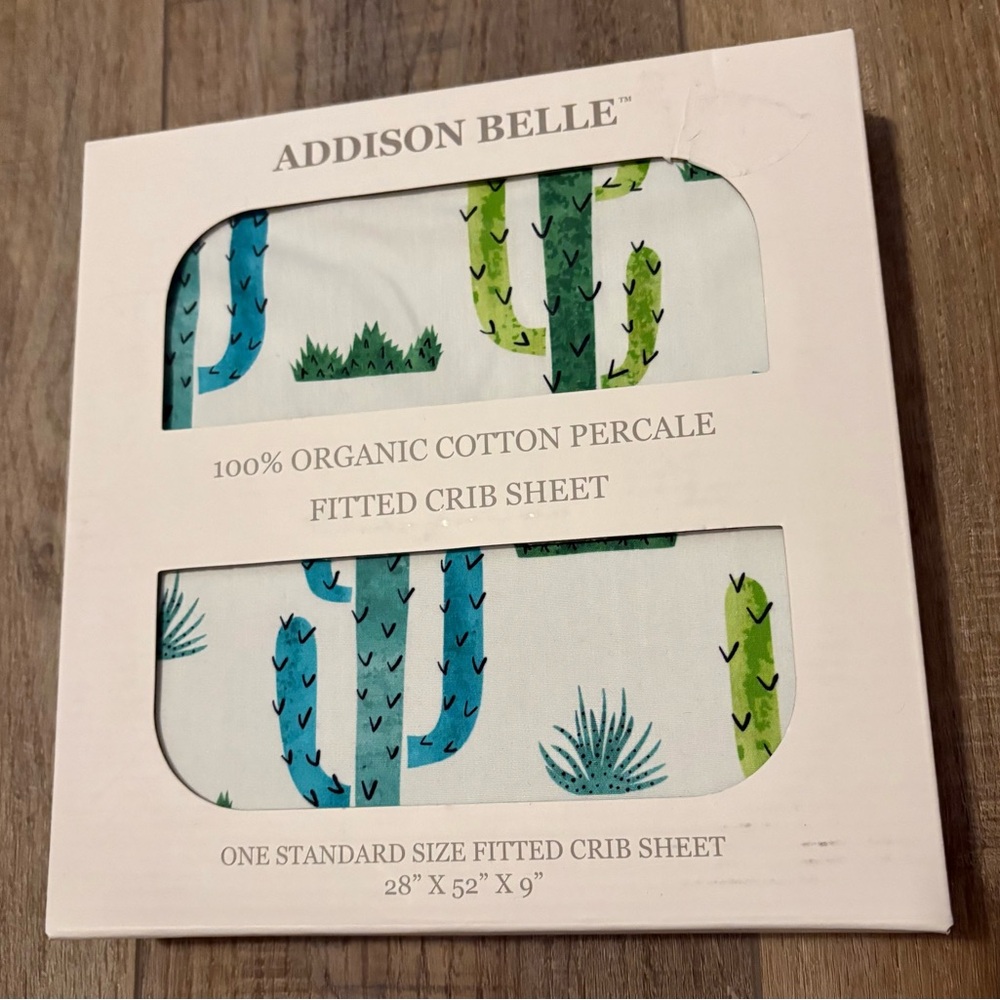 Organic Cotton Fitted Crib Sheet - Blue and Green Cactus Design